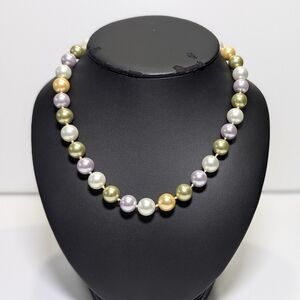 Vintage 12mm Multi-Color Shell Pearl Necklace 85g Knotted 18.5